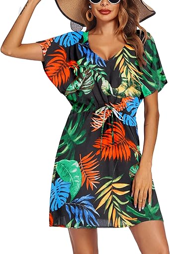 Photo 1 of "similar item"
Ekouaer Womens Swimsuit Coverup Short Sleeve Beach Cover Up Dress V Neck Bikini Beachwear X-Small black & white