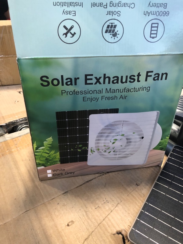 Photo 1 of 20W Rechargeable Solar Powered Fan, 8inch Solar Fan for Chicken Coop, 6600mAh Battery, IPX7 Waterproof Greenhouse Fan, Solar Exhaust Fan for Outside, Attic, Dog House, Shed, Chicken Coop Accessories Drak Grey