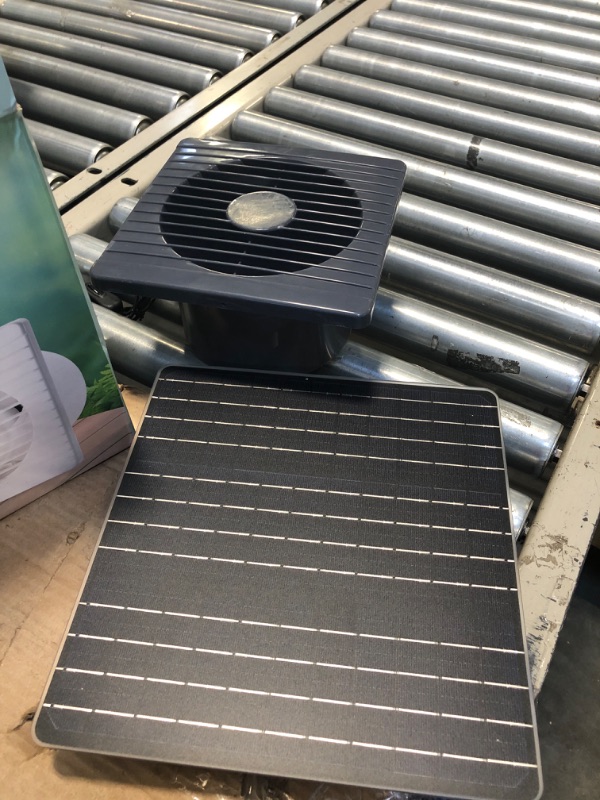 Photo 1 of 20W Rechargeable Solar Powered Fan, 8inch Solar Fan for Chicken Coop, 6600mAh Battery, IPX7 Waterproof Greenhouse Fan, Solar Exhaust Fan for Outside, Attic, Dog House, Shed, Chicken Coop Accessories Drak Grey