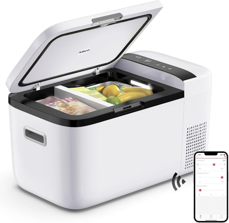Photo 1 of ICECO GO20 Dual Zone Portable Refrigerator, Separate Control, 21 Quart/20 Liter, DC & AC, 0? to 50?, with Secop Compressor, Mini Fridge Cooler Refrigerator for Outdoor, Home Use, White

