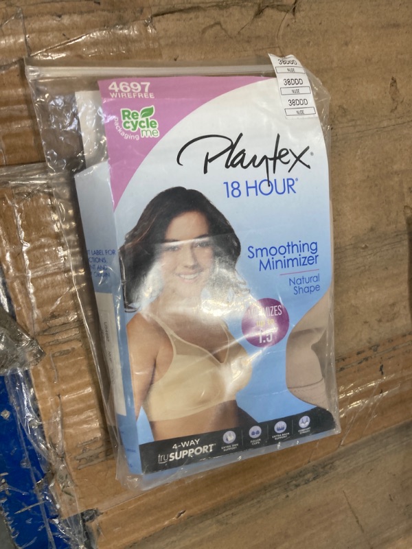 Photo 2 of ****USED** Playtex Women's 18 Hour Minimizer Smoothing Full-Coverage Wireless T-Shirt Bra with Mesh Trim 38DDD Nude