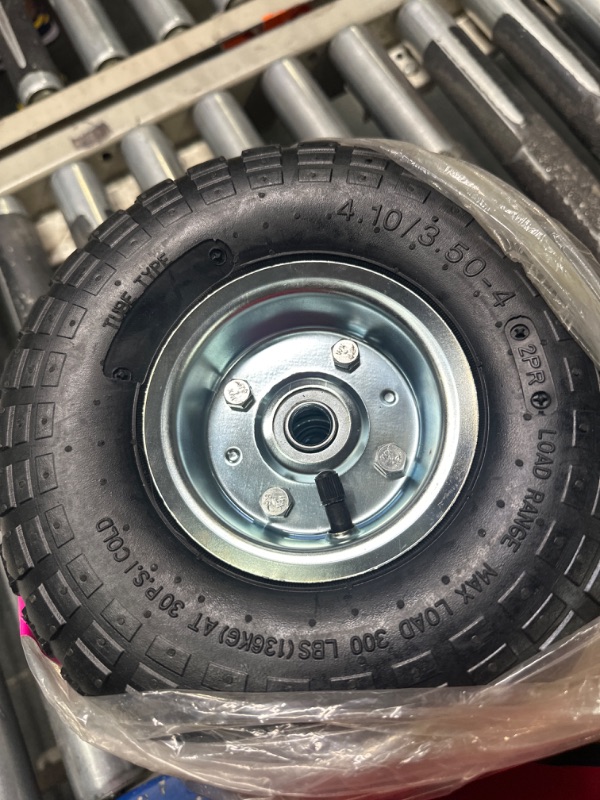 Photo 3 of (4 Pack) AR-PRO 10" Heavy-Duty Replacement Tire and Wheel - 4.10/3.50-4" with 10" Inner Tube, 5/8" Axle Bore Hole, 2.2" Offset Hub and Double Sealed Bearings for Hand Trucks and Gorilla Cart Silver **missing 1*