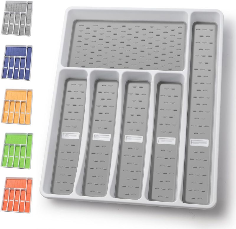 Photo 1 of ****USED*NOT IN ORIGINAL PACKAGE** Silverware Organizer with Cutlery Icons?Silverware Tray for Kitchen Drawer?Plastic Flatware Tableware Silverware Drawer Organizer Utensil Organizer with Non-slip TPR Linings?6-Compartment
