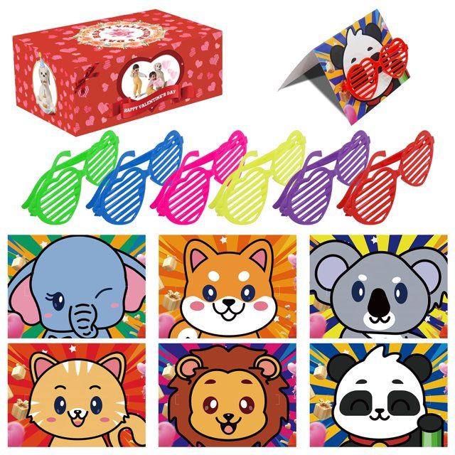 Photo 1 of  Pack Valentines Day Gifts for Kids, Heart Shaped Shutter Shades Glasses with Greeting Cards for Kids, Valentine's Day Party Favor School Classroom Exchange Gifts Prizes Ideal Valentine Gifts