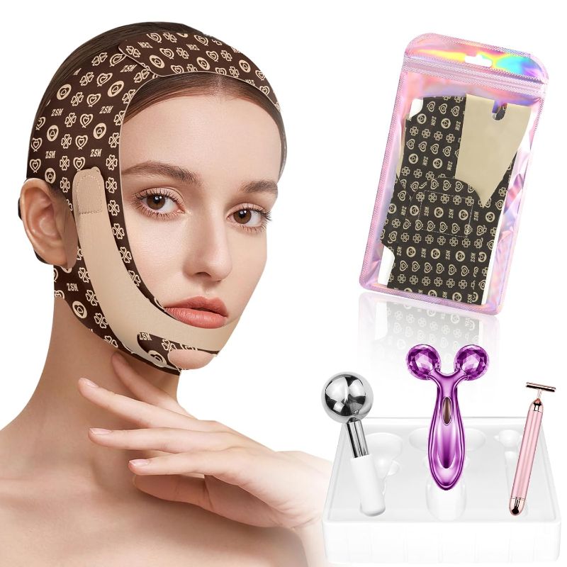 Photo 1 of  in 1 V-Line Beauty Set X1 / Updated Face Belt Reusable V-Line Mask V-Shaped Chin Strap Double Fixed Face Wrap Chin Bandage Band No Side Effect Reducer/Ice Globes/Face Roller/Beauty Bar