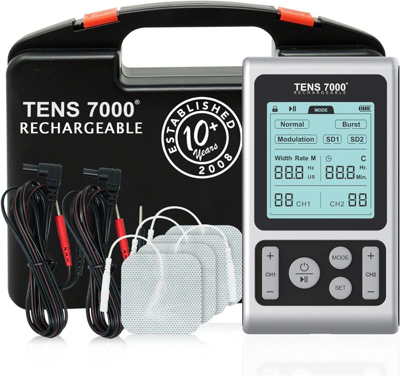 Photo 1 of TENS 7000 Rechargeable TENS Unit Muscle Stimulator and Pain Relief Device - Advanced TENS Machine for Effective Back Pain Relief, Nerve Pain Relief, Muscle Pain Relief
