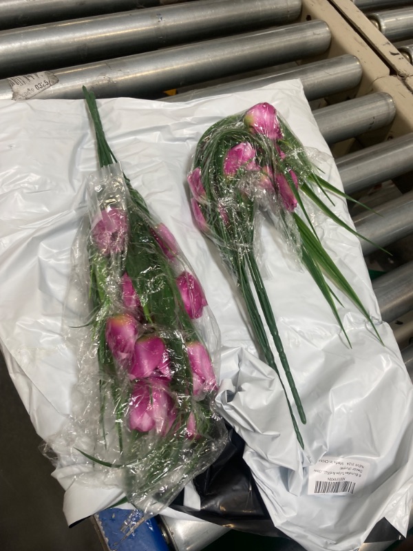 Photo 1 of 6 Bundles Tulips Artificial Flowers,30 Heads Outdoor Artificial Tulip Faux Plastic Greenery Shrubs Plants UV Resistant for Easter Home Outside Garden Porch Window Decor (Purple)