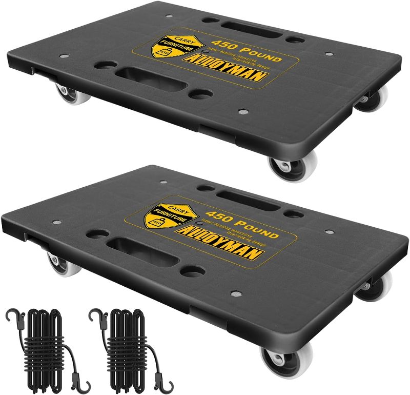 Photo 1 of 2 Pack 4 Wheels Small Flat Dolly, 450 Ibs Furniture Dolly 4 Rollers Wheel Moving Cart with Rope for Moving Heavy Furniture - Black
