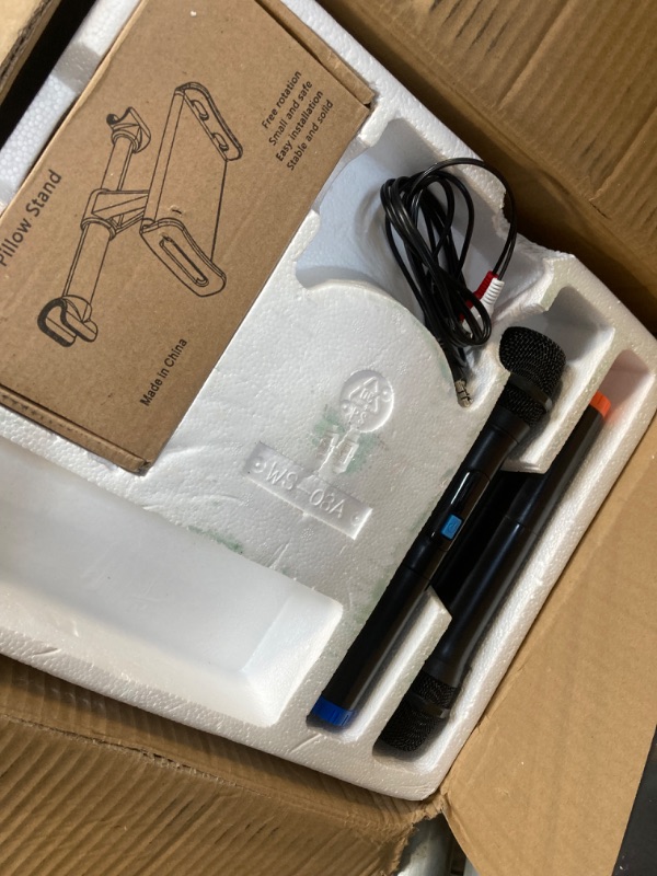 Photo 1 of ***FOR PARTS ONLY NO RETURNS AS IS***Karaoke Machine - Portable PA System with Wireless Mics, Subwoofer, Lights, Phone/Tablet Holder, Remote - For Adults & Kids
