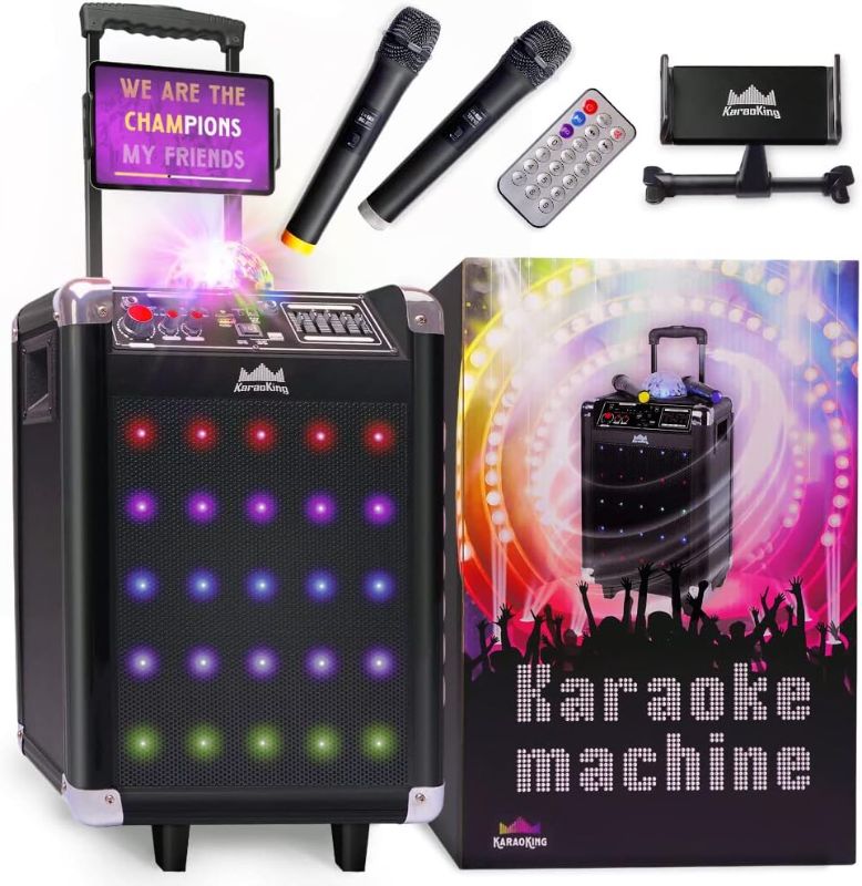 Photo 1 of ***FOR PARTS ONLY NO RETURNS AS IS***Karaoke Machine - Portable PA System with Wireless Mics, Subwoofer, Lights, Phone/Tablet Holder, Remote - For Adults & Kids
