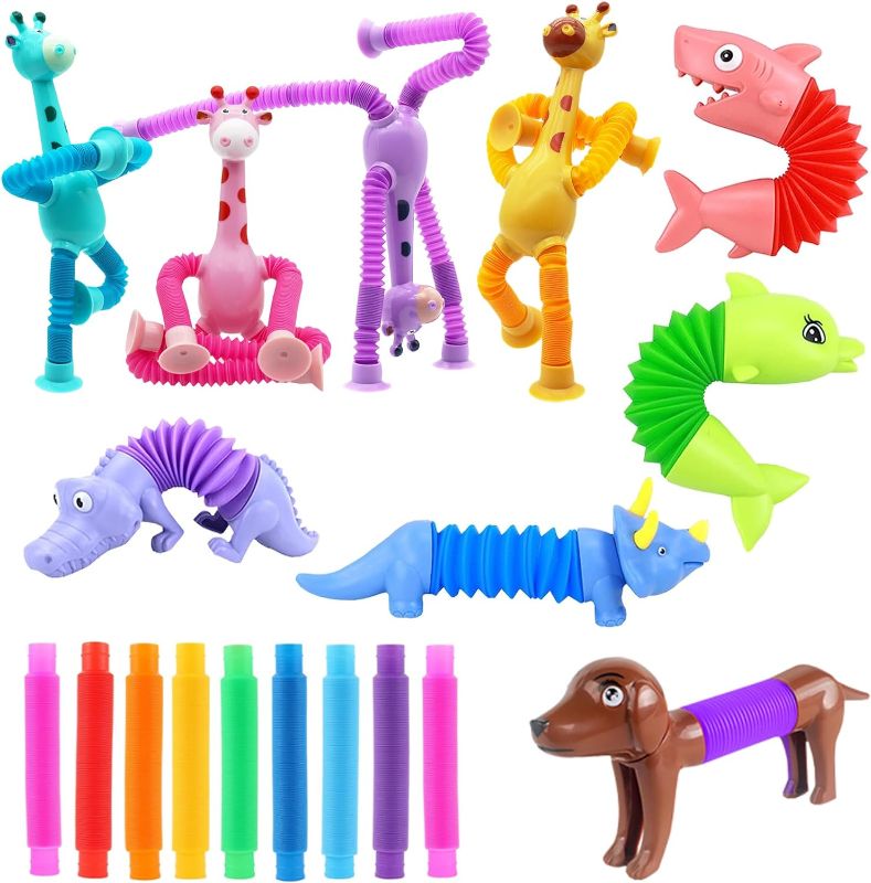 Photo 1 of NOT EXACT-- Similar Set 
Telescopic Suction Cup Giraffe Toys, 18 Pack Pop Tubes Party Favors for Kids, Kawaii Animals Giraffe Pop Tube Sensory Toys for Classroom Prizes Stocking Stuffers (18 PCS) 