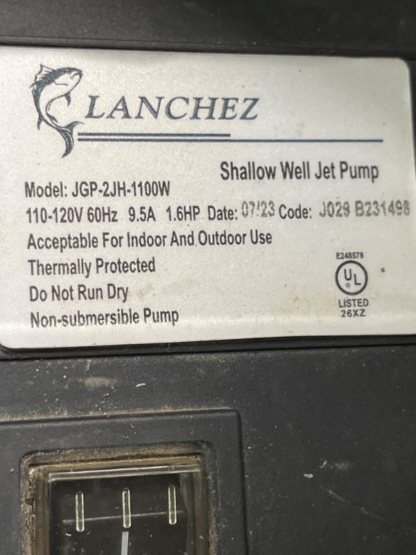 Photo 4 of 
parts only, no return***Lanchez 1. 6 HP Shallow Well... mp 1162 GPH 147 Feet Height
