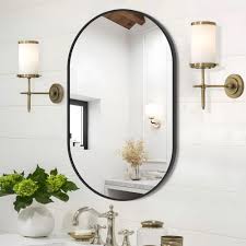 Photo 1 of  Oval Mirror, 17"x30" Oval Bathroom Mirror, Vanity Mirror with Brushed Metal Frame, Wall Mount Mirrors Decor for Bathroom, Bedroom, Entryway, Living Room 17"x30" black