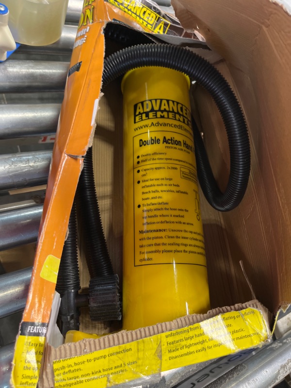 Photo 1 of Advanced Elements Double Action Pump with Pressure Guage, Yellow, One Size With Canister, Hose, Gauge, Attachments