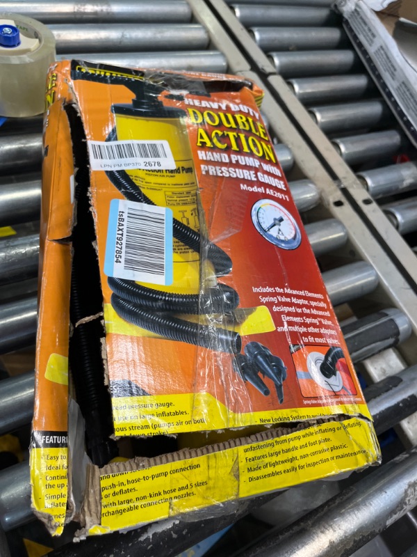 Photo 1 of Advanced Elements Double Action Pump with Pressure Guage, Yellow, One Size With Canister, Hose, Gauge, Attachments