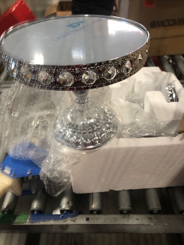 Photo 3 of 3 Piece Set Crystal Silver Chrome Plated Cheese Dessert Cupcake Cake Stand with Mirror Plate-Silver Round with Bases