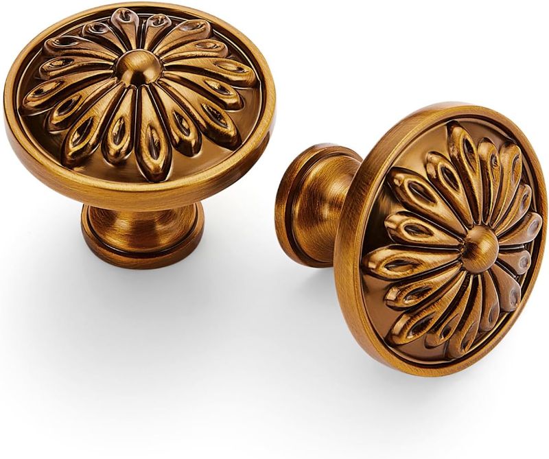 Photo 1 of 10 Set 5.8” Cabinet Hardware Kitchen Cabinet Antique Brass Knobs with Plates, Office Bathroom Dresser Drawer Wardrobe Flower knobs and Cupboard Door Metal Cabinet Drawer
