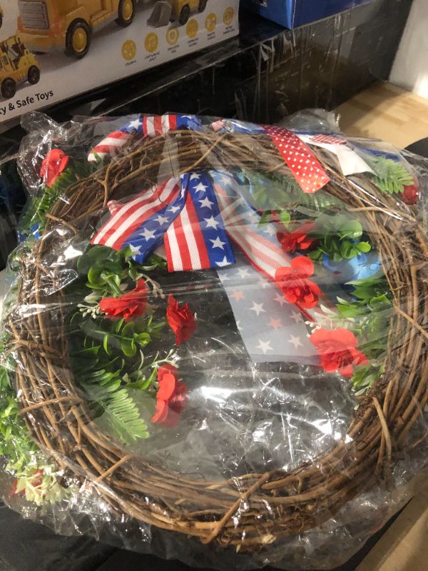 Photo 3 of 4th of July Wreaths, Independence Day Wreaths for Front Door Patriotic Artificial Flower/Berry Wreath with Green Leaves Wreath Home Decor (Multi-Color 1, 12 inches )