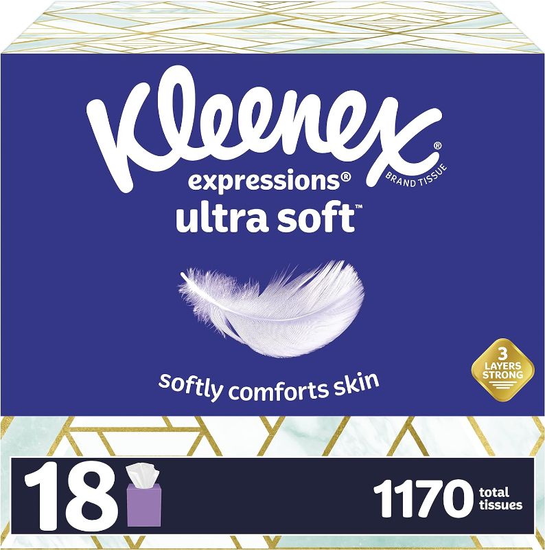 Photo 1 of ** missing two boxes** Kleenex Expressions Ultra Soft Facial Tissues, 65 Count (Pack of 18) (1,170 Total Tissues)