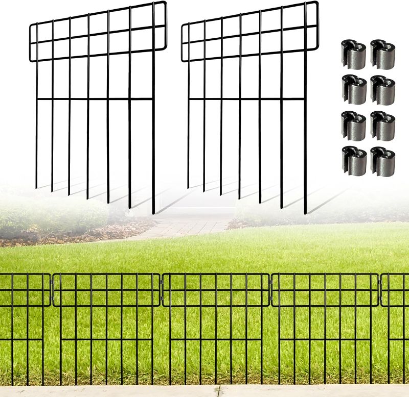 Photo 1 of 10 Pack Animal Barrier Fence Metal Decorative Garden Fence 17 in (H) X 13 in (W) Total Length 10.8 Feet No Dig Fence Patio Border Animal Fencing for Dog Rabbits Outdoor Patio