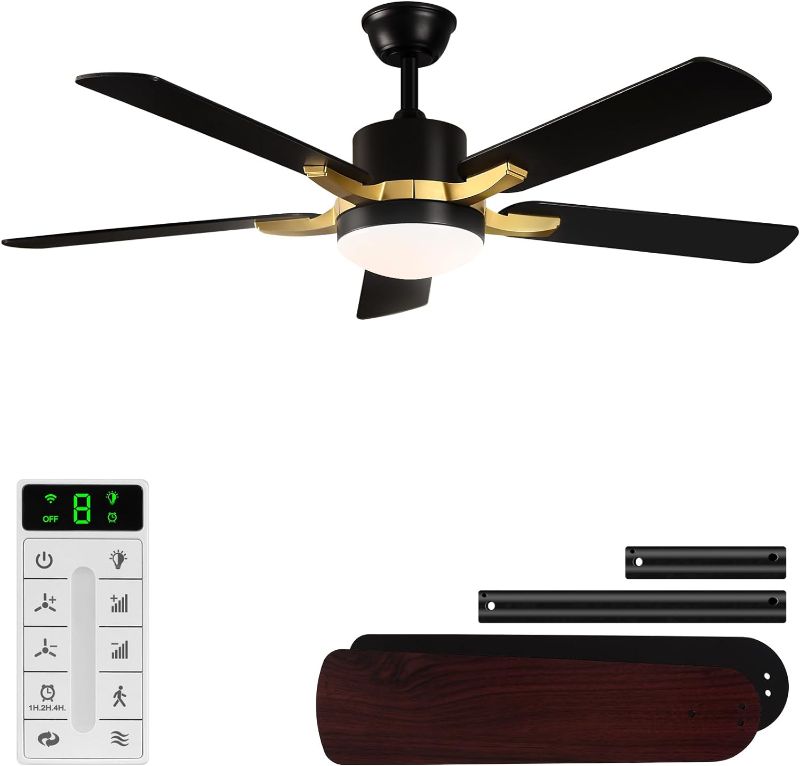 Photo 1 of 52" Ceiling Fans with Lights-Black Ceiling Fans with Lights Remote Control,6-Speed,Dimmable Light,5 Blades,Reversible Large Ceiling Fan for Bedroom,Living Room,Patios