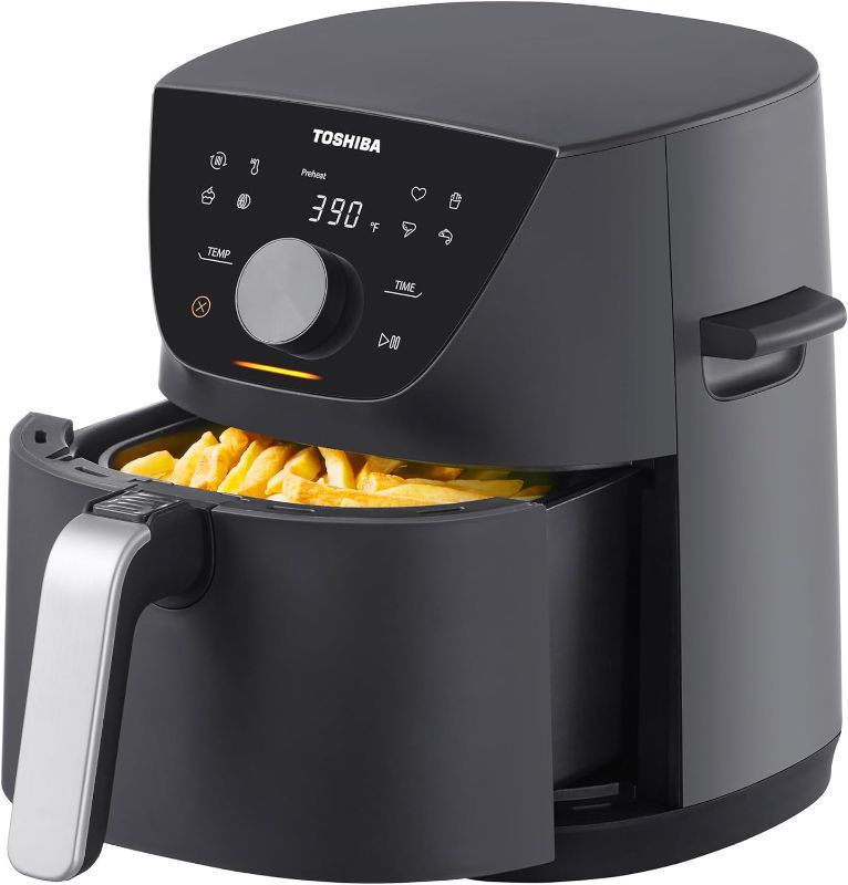 Photo 1 of ****USED*** Toshiba 5.5QT Air Fryer Heat-Q Technology, Quick and Easy Meals, 8 Preset Menus and Menu-IQ Function, 1°F Precision, 90% less oil, Double-sided Handles Easy Carrying
