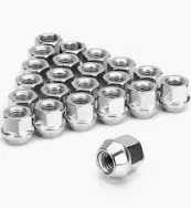 Photo 1 of 12mmx1.5 Zinc Aftermarket Wheel lug Nuts, 20 Pcs M12x1.5 Open End Cone Seat Bulge Acorn One-Piece lugnuts 0.83”(21mm) long 3/4”(19mm) Hex, Sliver