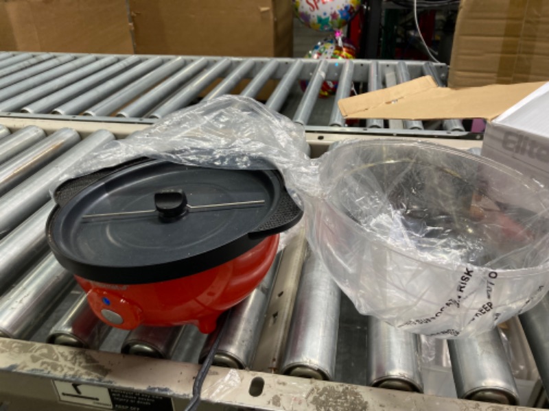 Photo 1 of Elite Gourmet EPM330R Automatic Stirring 12-cup Popcorn Maker Popper, Hot Oil Popcorn Machine w/Measuring Cap & Built-in Reversible Serving Bowl, Great for Home Party Kids, Safety ETL Approved, Red 3-Quart Red