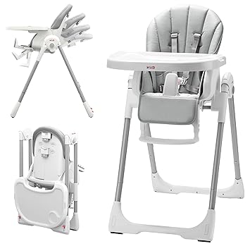 Photo 1 of 3-in-1 Foldable Baby High Chair with Removable Seat & Tray, Adjustable Height & Recline, Locking Wheels