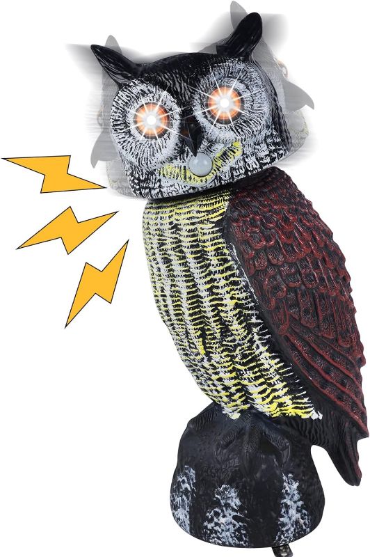 Hausse Solar Fake Owl Decoy Scare Birds Away, Solar Powered Motion ...