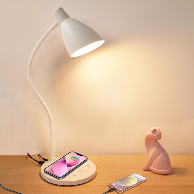 Photo 1 of **READ NOTES BEFORE PURCHASING ITEM** 
LED Desk Lamp with 15W Wireless Charger & USB Charging Port, 5 Colors, 6 Brightness Dimmable Reading Lamp Eye Care Touch Control Metal Table Lamp Flexible Gooseneck Desk Light for Home Office