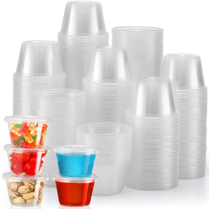 Photo 1 of [120 Sets - 4 oz ] Portion Cups With Lids, Small Plastic Containers with Lids, Airtight and Stackable Souffle Cups, Jello Shot Cups, Sauce Cups, Condiment Cups for Lunch, Party, Trips