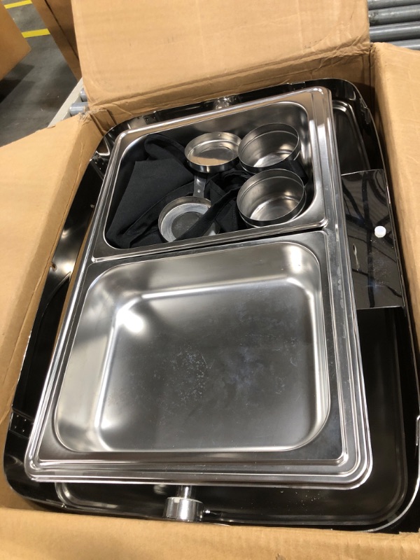 Photo 3 of ***Hinge Damaged***Roll Top Chafing Dish Buffet Set w/Visible Window, 9QT Stainless Steel Chafers and Buffet Warmer for Catering with Half Size Food & Water Pan, Fold Frame, Fuel Holder for Event Party Holiday