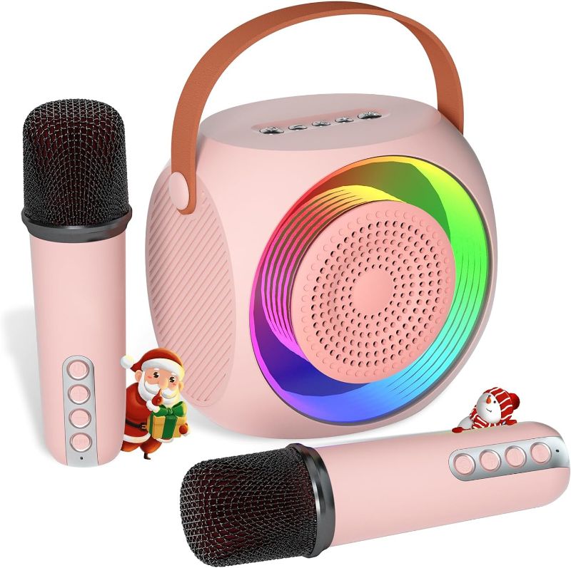 Photo 1 of ***USED** Karaoke Machine for Kids, Bluetooth Speaker with 2 Wireless Microphones and LED Lights, Birthday Gifts for Girls Ages 4, 5, 6, 7, 8, 9, 10, 12+(Pinkcolor)
