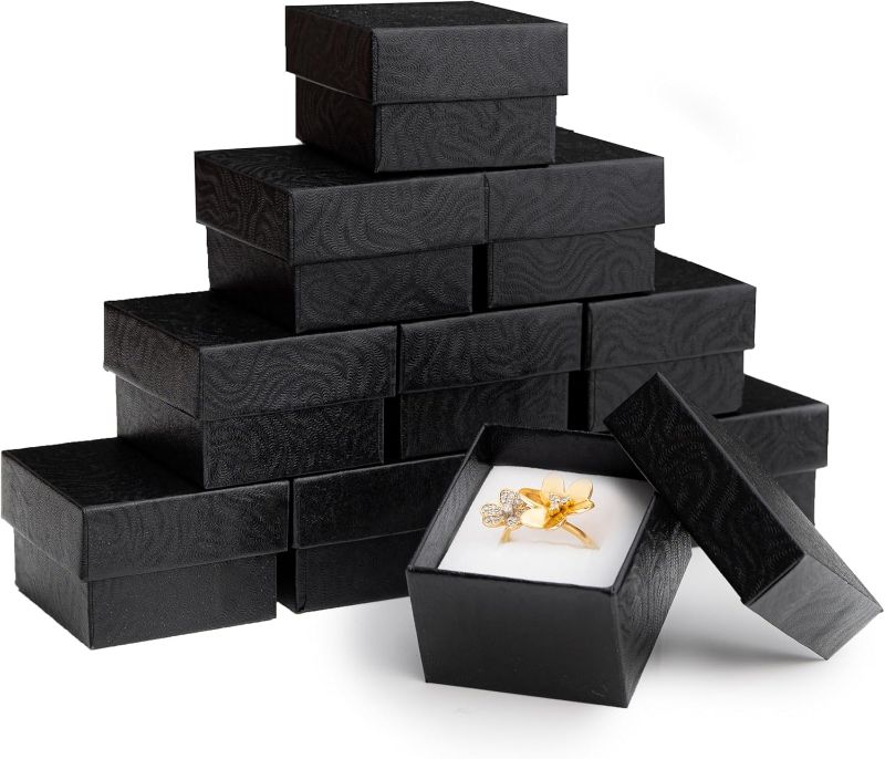 Photo 1 of  Fancy Black Jewelry Gift Boxes 100 Pieces, 2 x 1.75 x 1.12 Cardboard Gift Boxes with Flocked Foam Ring Slot Ring boxes, Small Jewelry Boxes for Gifts, earrings, rings, (Black swirl)