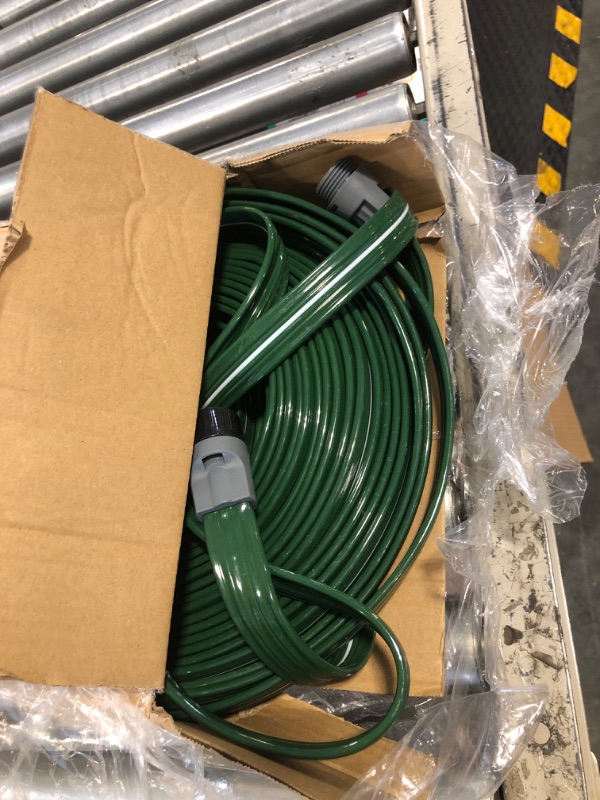 Photo 2 of 2024 100 FT Flat Sprinkler Hose for Lawn Watering Garden Soaker hose with holes, Heavy Duty Lightweight No-Kink Water Hose with Stakes, Irrigation Hose, Great Fun for kids and Dog