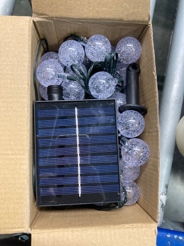 Photo 3 of ***DAMAGED***
Solar String Lights for Outside, 36FT with Remote Control, 60 LED, 30MM Crystal Globe, 8 Lighting Modes & 4 Brightness Levels, USB Rechargeable Solar Panel, Waterproof Patio Light(Warm White)