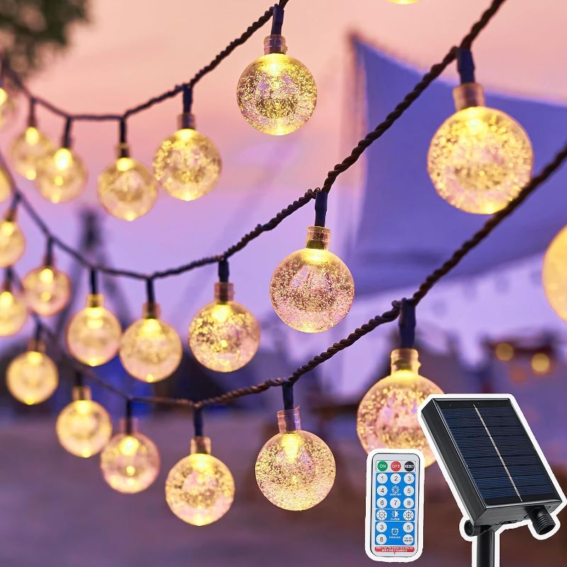 Photo 1 of ***DAMAGED***
Solar String Lights for Outside, 36FT with Remote Control, 60 LED, 30MM Crystal Globe, 8 Lighting Modes & 4 Brightness Levels, USB Rechargeable Solar Panel, Waterproof Patio Light(Warm White)