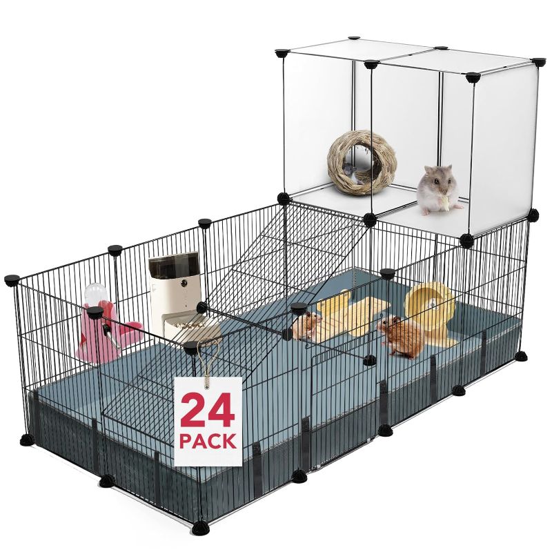 Photo 1 of 24 Panels Small Animal Playpen,Pet Playpen,C&C Cage for Guinea Pigs,Puppy Play Pen,Bunny Playpen,Indoor Outdoor Portable Metal Wire Yard Fence with Waterproof Mat