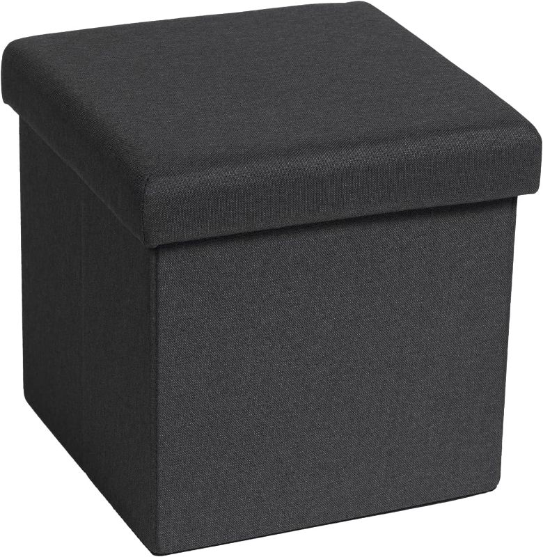 Photo 1 of B FSOBEIIALEO Storage Ottoman Cube, Linen Small Foot Rest Seat,for Living Room, Bedroom, Home Office, Dorm Storage Footrest Black 11.8"x11.8"x11.8"
