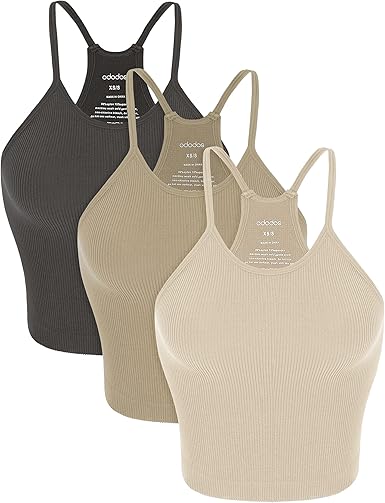 Photo 1 of **STOCK IMAGE FOR REFERENCE**
ODODOS Women's Crop 3-Pack Washed Seamless Rib-Knit Camisole Crop Tank Tops