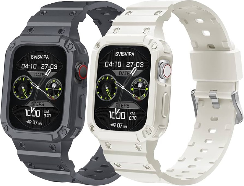 Photo 1 of [2 Pack] Band with Case Compatible for Apple Watch 45mm 44mm 42mm iWatch Series 8 7 SE 6 5 4 3 2 1 
