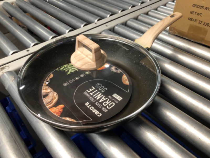 Photo 4 of ***HEAVILY USED - DAMAGED - SEE PICTURES - NO PACKAGING***
CAROTE Nonstick Frying Pan Skillet,12" Non Stick Granite Fry Pan with Glass Lid