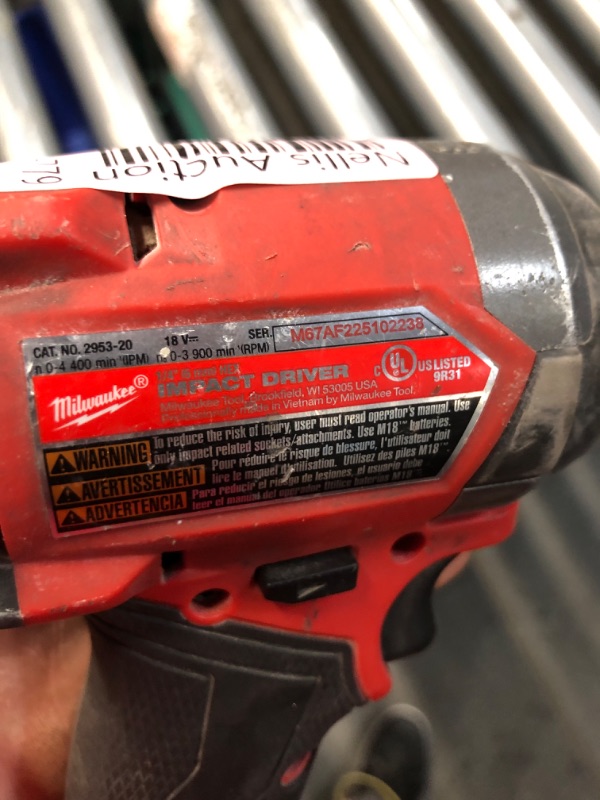 Photo 3 of **UNABLE TO TEST**
Milwaukee 2953-20 18V Lithium-Ion Brushless Cordless 1/4'' Hex Impact Driver (Bare Tool), Red