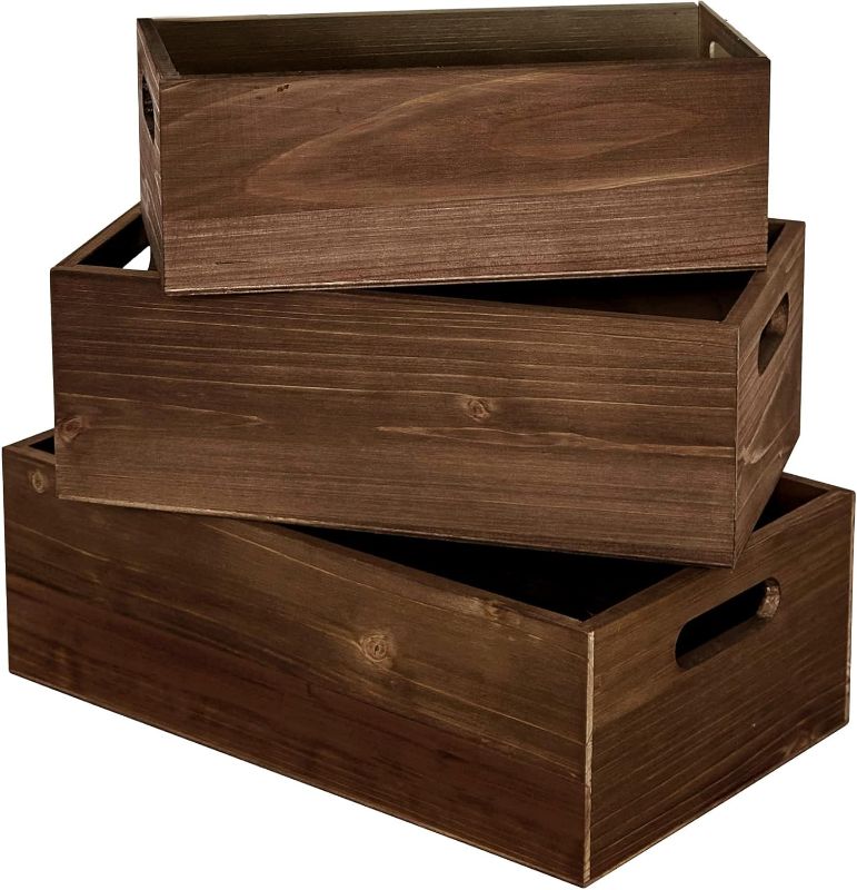 Photo 1 of **COLOR DIFFERS FROM STOCK IMAGE**
Nesting Wood Storage Boxes, Burnt Umber Stained Wooden Crate Wooden Box Set of 3
