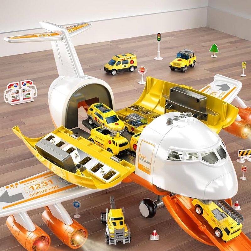 Photo 1 of  TEMI Toddler Airplane Toys for 3 Year Old, Toy Airplane for Boys Age 4-7, Large Spray Transport Airplane Toy with 12 Construction Vehicles, Toys for 3 4 5 6 7 8 Years Old