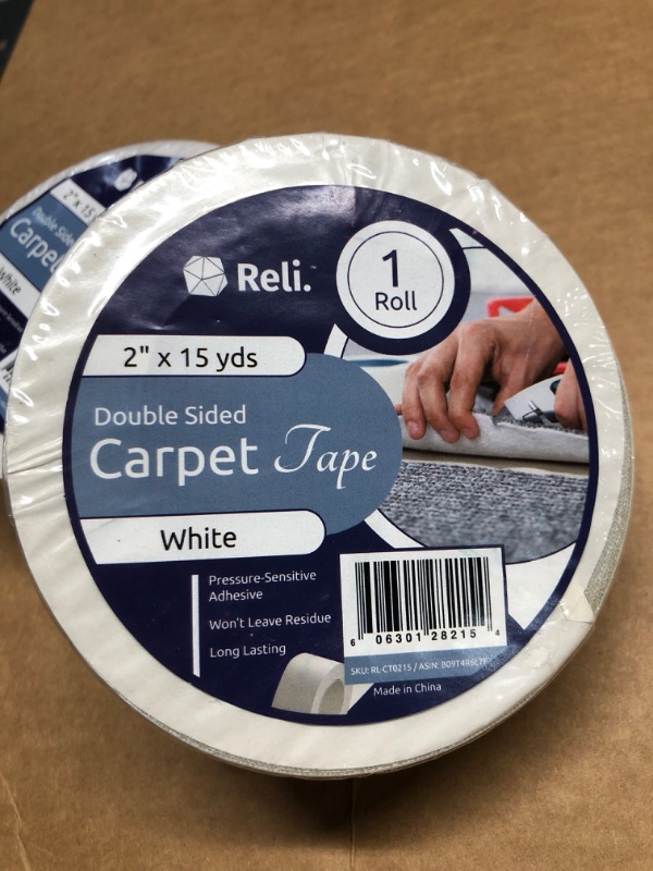 Photo 3 of (2PK) Reli. Carpet Tape | 2" x 15 Yards | Double Sided Carpet Tape for Hardwood Floors | Heavy Duty Keeps Rug in Place| Indoor/Outdoor Rug Tape for Area Rug, Laminate, Concrete | Rug Gripper| White