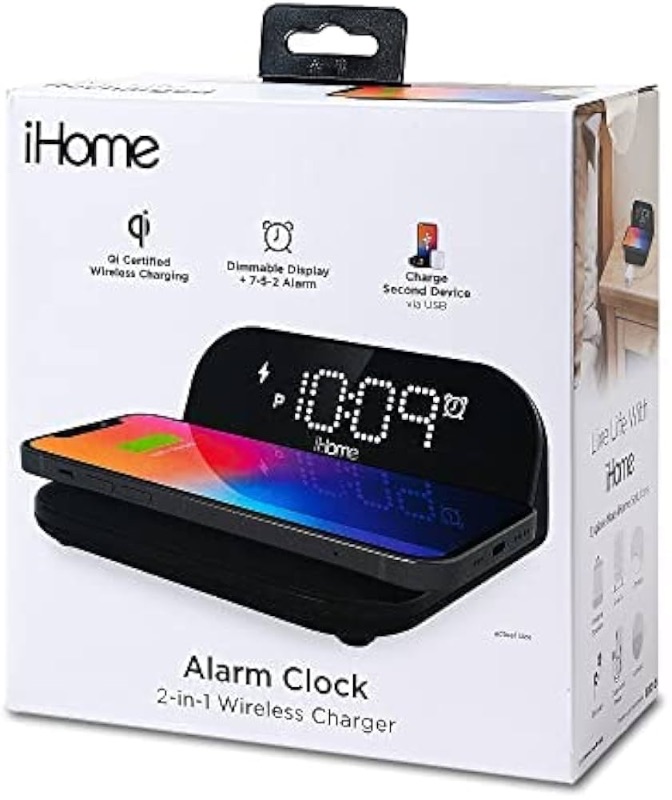 Photo 1 of (READ FULL POST) iHome Wireless Charger with Alarm Clock and USB Charger, Compact Digital Alarm Clock for Bedroom, Home Office, or Dorm (iW18)
