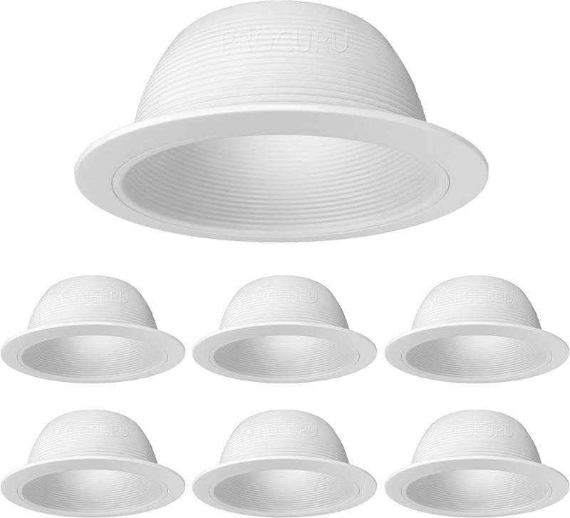 Photo 1 of [6-Pack] 6" Metal Recessed Can Light Trim Cover, Step Baffle with Ring, White (Trim Only, Bulb Not Included)