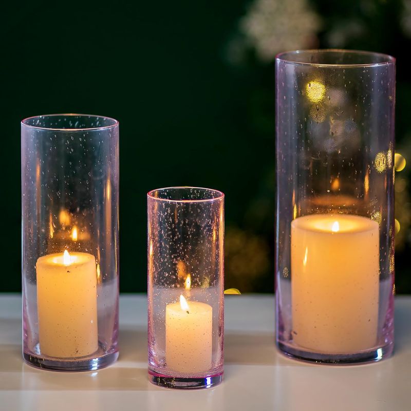 Photo 1 of (READ FULL POST) STOCK PIC FOR REFERENCE* Glasseam Hurricane Candle Holder Set of 6, Glass Candle Holders for Pillar Candles, Modern Cylinder Vases for Centerpieces, Pink Floating Candle Vases for Centerpieces Wedding Decor, 4''+ 6''+ 8'' Pink